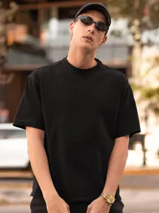Elibolz Men Bio Finish Solid Round Neck Cotton Oversized T-shirt