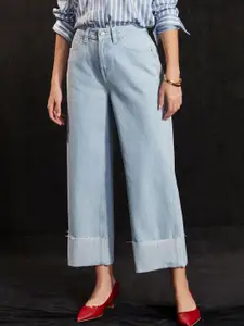 NEXT Women Pure Cotton Wide Leg High-Rise Cropped Jeans