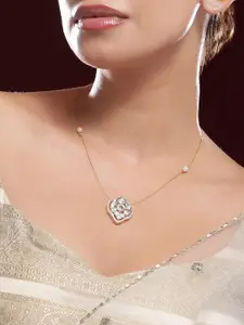 Rubans 22K Gold-Plated Kundan & Cubic Zirconia Pendant Necklace with Pearl Detailing