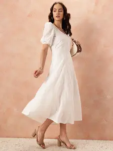 all about you Puff Sleeve Schififli A-Line Midi Dress