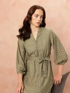 all about you Self Design Schiffli A-Line Dress