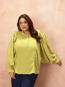 all about you Plus Size Puff Sleeve Shirt Style Longline Top