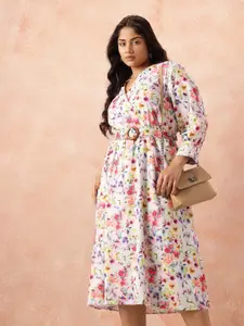 all about you Plus Size Floral Print Belted Midi Dress