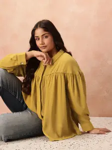 all about you Plus Size Puff Sleeves Shirt Style Longline Top