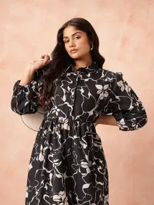 all about you Plus Size Floral Print Shirt Midi Dress