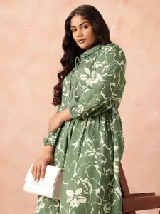 all about you Plus Size Floral Print Shirt Midi Dress