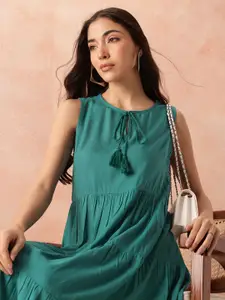 all about you Tie-Up Neck A-Line Tiered Midi Dress