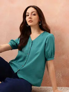 all about you Textured Puff Sleeves Top