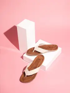 Inc 5 Women Textured T-Strap Flats