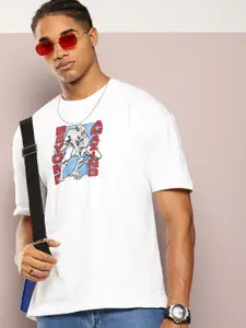 Kook N Keech Men Printed Drop-Shoulder Sleeves Oversized Pure Cotton T-shirt