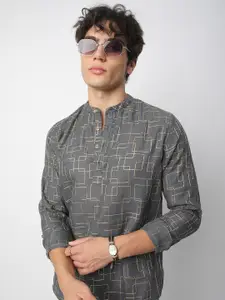 VASTRADO Geometric Embroidered Band Collar Thread Work Straight Kurta