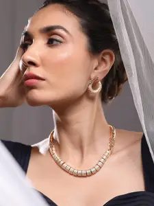 Rubans 24K Gold Plated AAA Cubic Zirconia Statement Necklace Set with Midnight Blue Detail