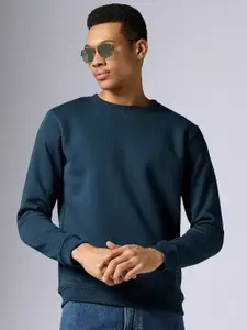 XYXX Men Cotton Slim Fit Long Sleeves Round Neck Solid Blue Sweatshirt