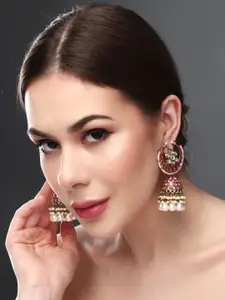 Anvik Gold-Plated Stone Studded & Beaded Dome Shaped Meenakari Jhumkas