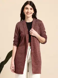 Mast & Harbour Women Checked Open Front Longline Shrug