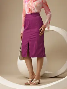 Chemistry Mid-Rise Front Slit Midi Straight Skirt