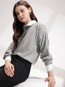 her by invictus Contrast Collar Striped Casual Shirt