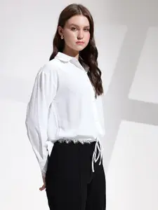 her by invictus Drop-Shoulder Tie-Up Opaque Casual Shirt