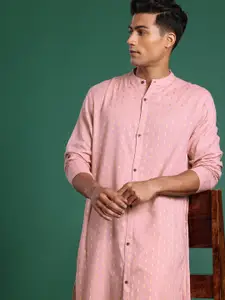 Sangria Ethnic Motifs Woven Design Band Collar Pure Cotton Straight Kurta