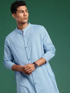 Sangria Ethnic Motifs Woven Design Band Collar Pure Cotton Straight Kurta