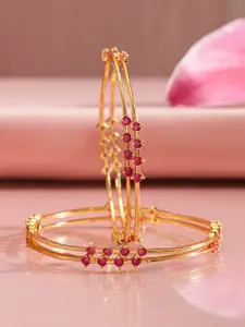 Rubans Set of 4 22K Gold-Plated Ruby Pink Stone Handcrafted Bangle Set