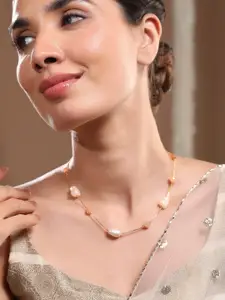 Rubans 18K Gold-Plated Necklace with Pearl & Peach Bead Accents