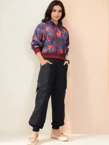 Freehand by The Indian Garage Co Women Printed Cotton Hooded Pullover Sweatshirt