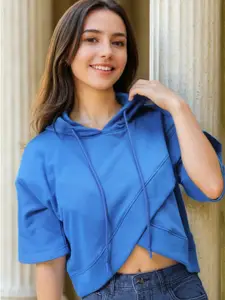 Freehand by The Indian Garage Co Women Cotton Hooded Crop Sweatshirt