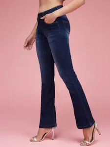 Miss Chase Women Mid Rise Bootcut Fit Light Fade Stretchable Jeans