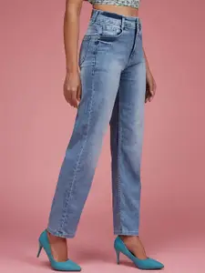 Miss Chase Women Cotton Wide Leg High-Rise Heavy Fade Stretchable Jeans