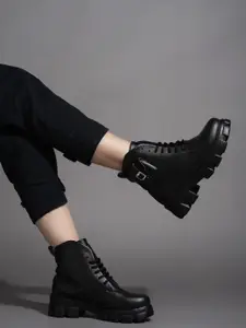 The Roadster Lifestyle Co Women Heeled Mid-Top Chunky Regular Boots