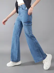 DOLCE CRUDO Women Wide Leg High-Rise Light Fade Stretchable Jeans