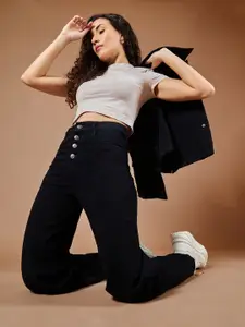 DOLCE CRUDO Women Wide Leg High-Rise Stretchable Jeans