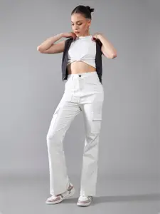 DOLCE CRUDO Women Wide Leg High-Rise Stretchable Jeans