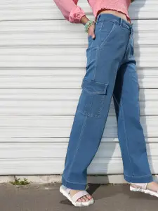 DOLCE CRUDO Women Cotton Wide Leg High-Rise Stretchable Jeans