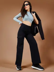 DOLCE CRUDO Women Wide Leg High-Rise Stretchable Jeans