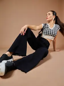 DOLCE CRUDO Women Wide Leg High-Rise Stretchable Jeans