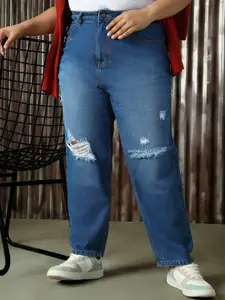 Freeform by High Star Women Plus Size Comfort Mom Fit Cotton Mildly Distressed Jeans