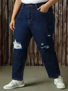 Freeform by High Star Women Plus Size Comfort Mom Fit High-Rise Mildly Distressed Jeans