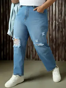 Freeform by High Star Women Mom Fit Comfort High-Rise Heavy Distress Jeans