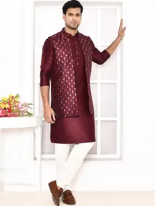 MAAHI FABS Mandarin Collar Kurta with Churidar & Nehru Jacket