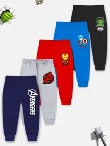 YK Marvel Infant Boys Pack Of 5 Printed Cotton Mid-Rise Joggers