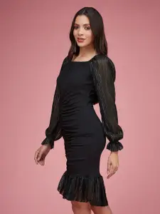 Miss Chase Women Ruching Ruffle Bodycon Midi Dress