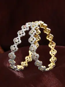 Estele Set Of 2 Rhodium-Plated Crystals-Studded Bangles