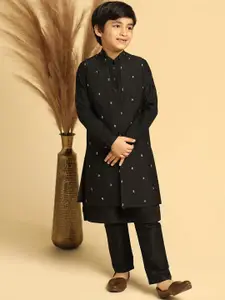 KISAH Boys Mandarin Collar Kurta with Pyjama & Jacket