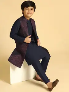 Kisah Boy's Solid Mandarin Collar Kurta Jacket Pyjama Set
