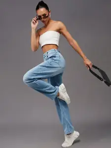 Miss Chase Women Wide Leg High-Rise Heavy Fade Stretchable Jeans