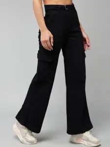 DOLCE CRUDO Women Wide leg High rise Clean look Regular Stretchable Denim Jeans