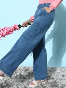 DOLCE CRUDO Women Wide leg High rise Clean look Regular Stretchable Denim Jeans