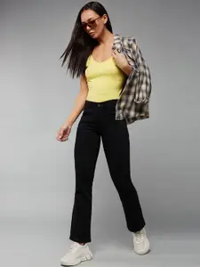 DOLCE CRUDO Women Bootcut High rise Clean Look Regular Stretchable Denim Jeans